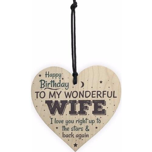 Meijiafei Wonderful Wife Happy Birthday Wooden Heart Husband Card Love Wall Plaque Thank You Gift