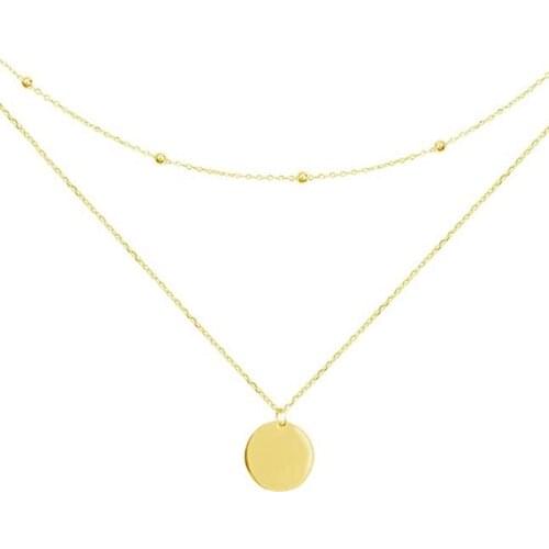 Layered Disc Pendant, Moon Coin Double Layer, Beaded Necklace, Fashion Small Disc Short Necklace