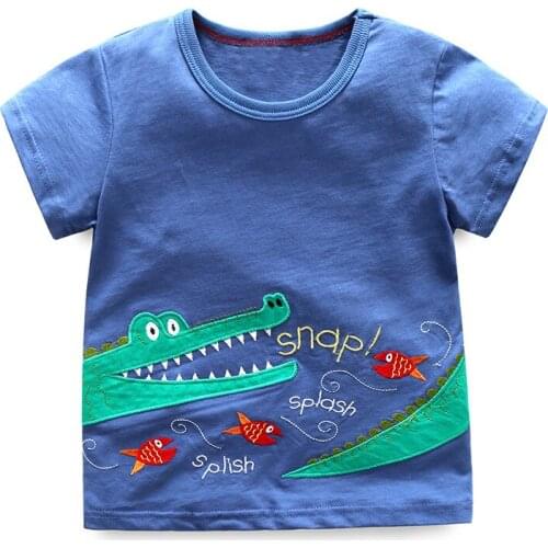 Fashion Children Cartoon Crocodile Funny T-Shirts Kids 2018 Summer Tops Girls Boys Short Sleeve T-shirt blue Baby Clothes