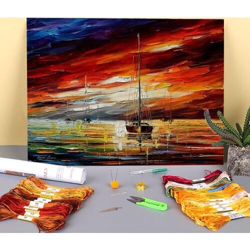 Oil Style Night Sky Pre-Printed 11CT Cross-Stitch DIY Embroidery Kit DMC Threads Handicraft Hobby Promotions