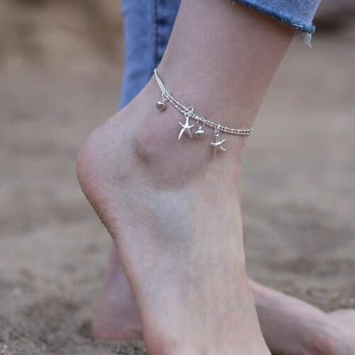 2021 New Starfish Bell Pendant Chain Ankle Bracelet on Leg Foot Jewelry Boho Charm Anklets for Women Summer Beach Accessories
