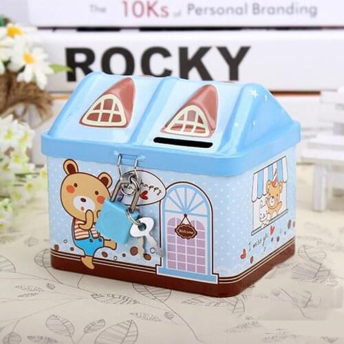 Newest Small House Cute Bank Shpae Money Box Tinplate Saving Bank Best Gift for Children Money Saving Banks Gift