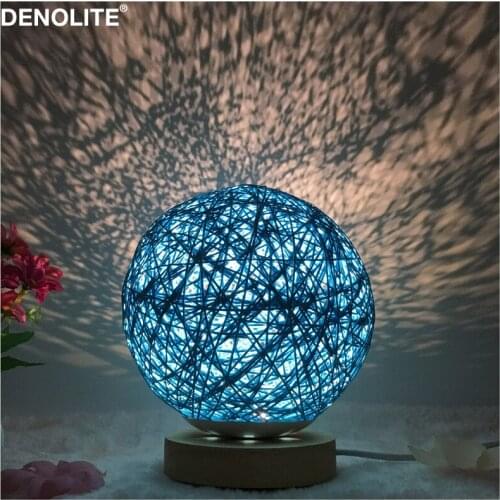 Romantic Bedside Led Desk Lamp Rattan Ball Mini Table Light Blue/Green/White/Beige/Yellow/Pink/Purple/Rose-red Night light