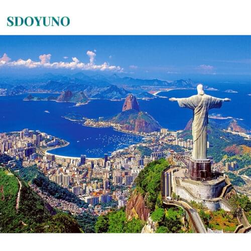 SDOYUNO 60x75cm Painting By Numbers DIY Rio de Janeiro Frameless Paint By Numbers Landscape Digital Painting On Canvas