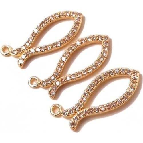 2PCS Fish Shape Inlaid with Zircon Necklace Pendant Charms for Jewelry Making 14k Gold Plated DIY Earrings Hand Made Accessories