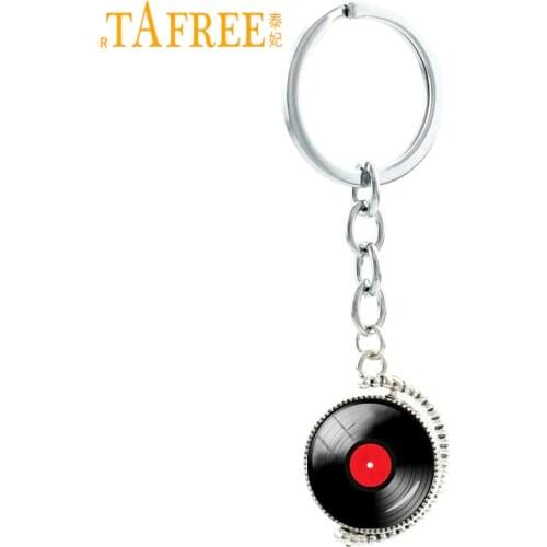 TAFREE Vinyl Record Keychain Vintage Music LP DJ Audio Disc Double Side Pendant Rock Band Romance Mcr Key Chain Ring Jewelr T141