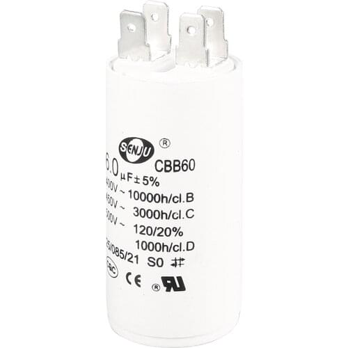 Uxcell CBB60 Run Capacitor 6uF 450V AC Double Insert 50/60Hz Cylinder 69x32mm White for Air Compressor Water Pump Motor