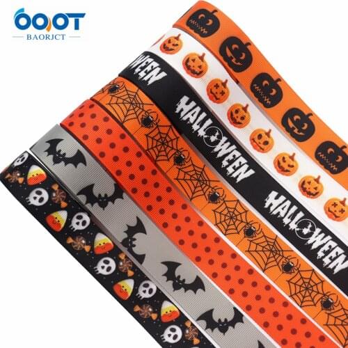 7/8Inch X 5 Yard Halloween mobile phone rope ribbon cartoon pumpkin bat pattern handmade DIY key pacifier lanyard