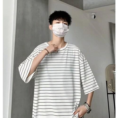 Harajuku Vintage Brief Striped Cotton New t Shirt Unisex Hong Kong Style All-Match Casual Cool Clothes Hip Hop 2021 Streetwear