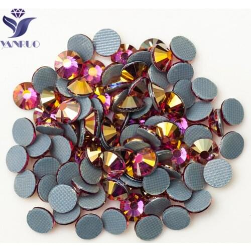 YANRUO 2058HF Rose AB Glass Crystal Iron On Hotfix Strass Heat Transfer Hot Glue Rhinestones Needlework Crystals For Dress