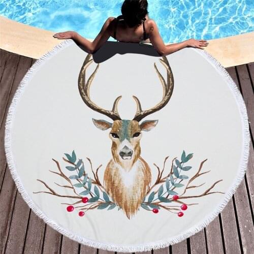 Vivid white Flower Deer Tapestry Hanging Bohemian style Beach Towel Thin Blanket Yoga Shawl Mat soft fabric Rectangle Picnic Mat