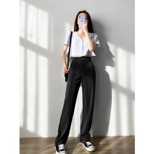 Women Casual Pants Loose Style Straight Suit Pants High Waist Chic Office Ladies Pants Trousers Streetwear Female Pantalon Femme