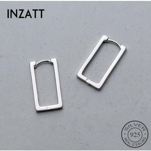 INZATT Real 925 Sterling Silver Minimalist Hoop Earrings For Women Geometric Rectangle Party OL Fashion Jewelry Drop Shipping