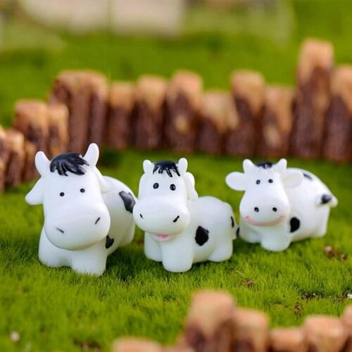 10PCS Cow Family Mini Animal Statue Model Car Ornament Craft Bonsai Decor Miniature Home Fairy Garden Decoration DIY Accessories