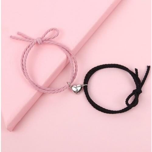 2Pcs/SET Couple Minimalist Heart Lovers Matching Friendship Bracelet Rope Braided Magnetic Distance Bracelet Kit Lover Jewelry