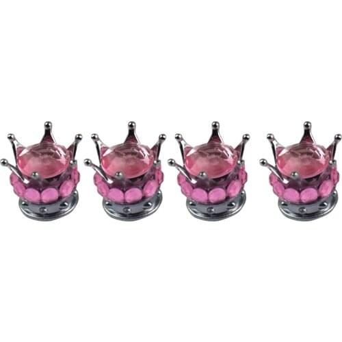 4 Pc Car Crown Diamond Tyre Tire Wheel Stem Air Valve Cap Pink