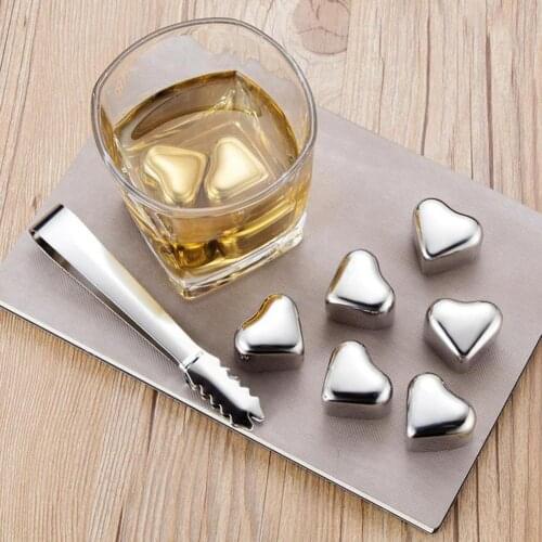 4Pcs Stainless Steel Heart Shape Reusable Ice Cubes Whiskey Wine Chilling Stones