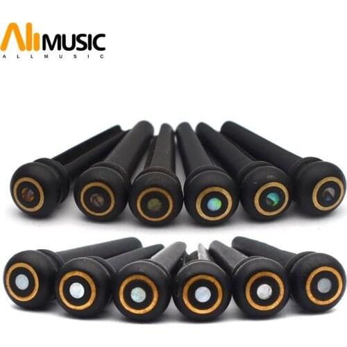 6pcs Ebony Acoustic Guitar Slotted Bridge Pin with Brass Circle 2.0mm Abalone Shell dots Guitar Parts Accessories Black
