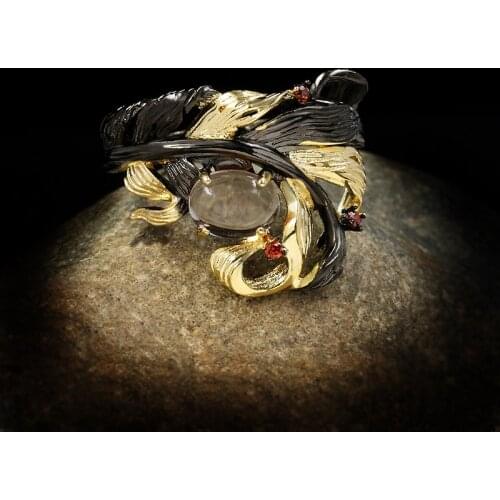 CHARLINLIOL Original Womens Real Silver 925 Ring Vintage Flower Design Crystal Ethnic Retro Style Jewelry