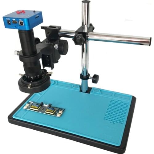 10X 180X 300X C-Mount lens +1080P 60FPS 2K 2100W 21MP HDMI USB Digital Video Microscope Camera+Single arm support microscope