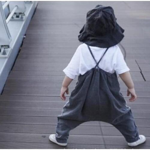 Children childrens cotton and linen suspenders across pants for boys and girls baby girl clothes