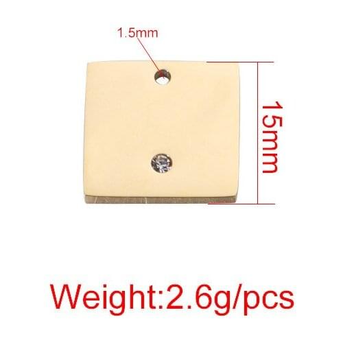 DIY necklace/bracelet Pendant jewelry 30pcs 15mm Creative mirror polished stainless steel square drill small tag accessories
