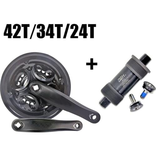 Road Bike 170MM Mountain Bike Crankset 42T-34T-24T/48T-38T-28T Triple Chainring Chain Wheels Aluminum Alloy with Bottom Bracket