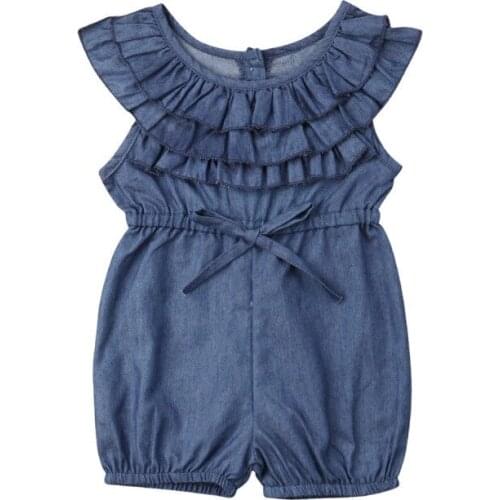 Toddler Kids Baby Girls Ruffle Denim Romper Jumpsuit Outfits Clothes Summer Sleeveless Cute Baby Girl Clothing