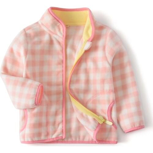 2-9 Years Baby Girl Polar Fleece Jacket Casual Plaid Pink Zipper Coat For Girls Toddler Korean New Arrival Outwear Autumn 2020
