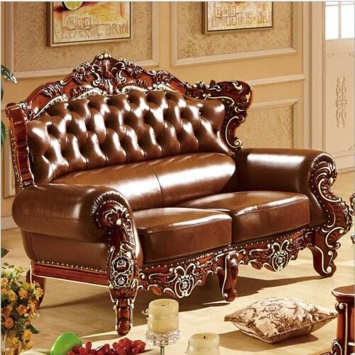 High quality European antique living room sofa furniture genuine leather set 10303