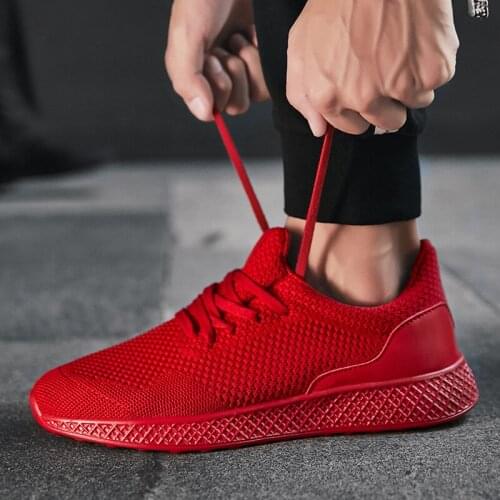 Men Shoe Mesh Breathable Red Sneakers for Men Soft Damping Mens Black Running Shoes Fashion Male Outdoor Sports Shoes Plus 48