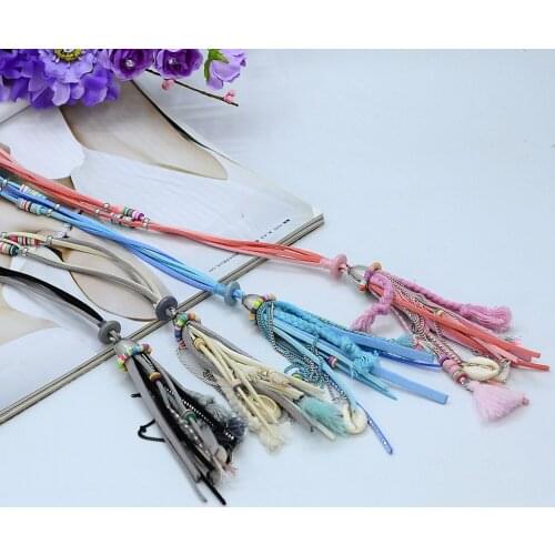 Hot Selling Tassels Fashion Statement Necklaces Beige Pink Grey Blue Rope Long Women Ethnic Jewelry Female Bijoux N15565