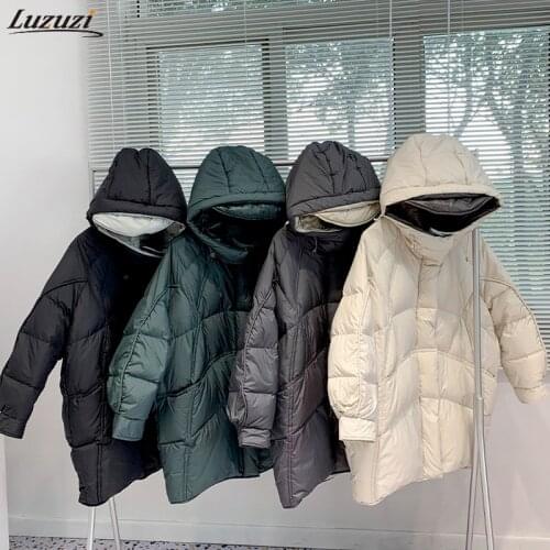 Luzuzi 2021 Winter New 90% White Duck Down Jacket Women Loose Oversize Thick Hooded Down Coat Female Snow Outwear Puffer Jacket