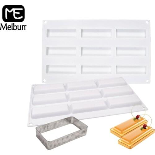 Meibum 9 Cavity Rectangle Cake Silicone Mould Mousse Dessert Decorating Tray Pastry Bakeware Tart Ring Combination Mold Baking