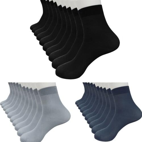 10 Pairs Mens Socks Bamboo Fiber Ultra-thin Elastic Silky Short Silk Stockings Solid Color Men Casual Crew Sport Socks