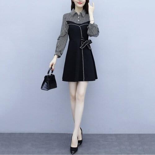 Autumn Long Sleeved Chiffon Dress Women Casual Slim High Waist Elegant Dress Ladies Temperament Ruffle Black Dresses Female Q207