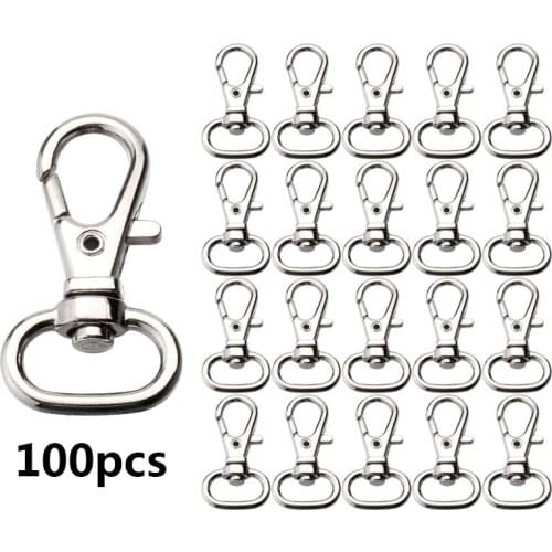 PARETO 100pcs 39.5mm Swivel Clasps Lanyard Snap Hook Metal Swivel Lanyard Snap Hook Lobster Claw Clasp Nickel Plated Key Rings