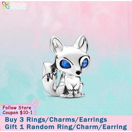 Smuxin 925 Sterling Silver Beads Blue-Eyed Fox Charm fit Original Pandora Bracelets for Women Jewelry Making Birthday Gift