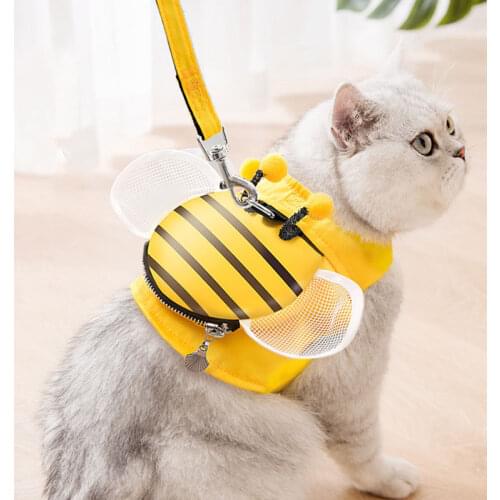 Pet Supplies Cat Dog Harness Pet Leash Set Vest Harness Little Bee Shaped Polyester Chest Strap Adjustable Bust Cat Leash