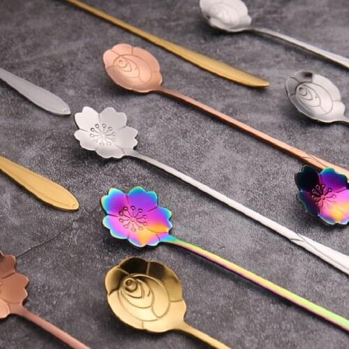 Light Luxury Coffee Spoon Cherry Blossom Spoon Rose Spoon Creative Dessert Spoon Cute Ice Cream Stirring Long Handle Spoon