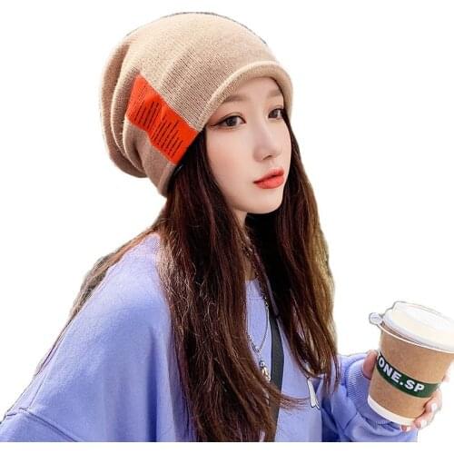 Winter Slouchy Thick Warm Patch Letter Beanie hat Knitted Hats Skullies Caps Unisex Women Girl Hip hop Sport Skullcap Gorras