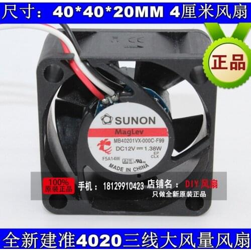 Brand new SUNON MB40201VX-000C-F99 4020 12V 1.38W 4CM cooling fan