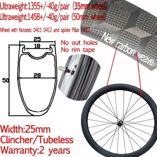 Super light width 25mm carbon road bike disc clincher wheel 35/38/50mm new carbon weave tubeless cyclocross wheelset pillar 1420