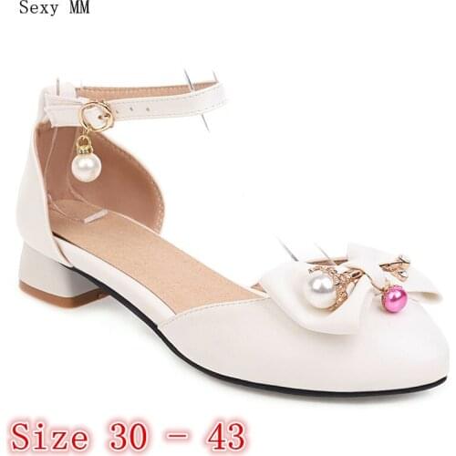 Low High Heels Women Pumps Girl Low High Heel Shoes D'Orsay Woman Shoes Kitten Heels Small Plus Size 30 31 32 33 - 40 41 42 43