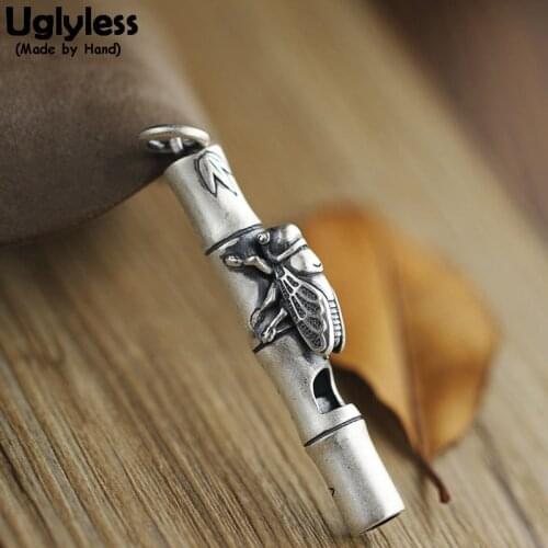 Uglyless Handmade Thai Silver Cicada Pendants for Women Can Blowing Whistle Pendants Necklaces NO Chains 925 Silver Bamboo P1166