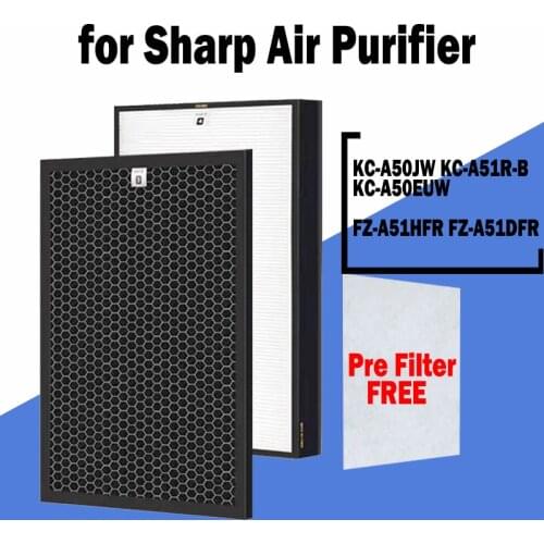 Replacement HEPA Activated Carbon Filter for Sharp FZ-A51HFR FZ-A51DFR KC-A50JW KC-A51R-B KC-A50EUW Air Purifier 2pcs