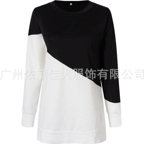 New autumn woman tshirts long sleeve hit color o neck t-shirt loose cotton fashion pullover tops women