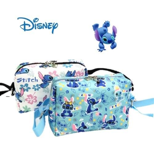 Disney Stitch Cartoon Lady Large-capacity Messenger Bag Cute Waterproof Cloth Adjustable Shoulder Bag Leisure Mobile Phone Bag