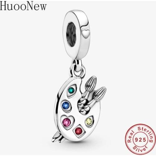 Fit Original Pandora Charm Bracelet 925 Sterling Silver Art Paint Palettes And Brush Zircon Bead For Making Women Berloque 2021