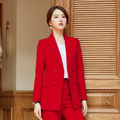 Suit women Double-breasted suits set 2 pieces women red suit jacket suit Office lady overalls ol pant suits for women blazer set